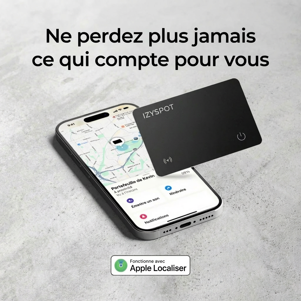 IZYSPOT — Carte de Suivi GPS Ultra-Fine (Compatible Apple Find My)